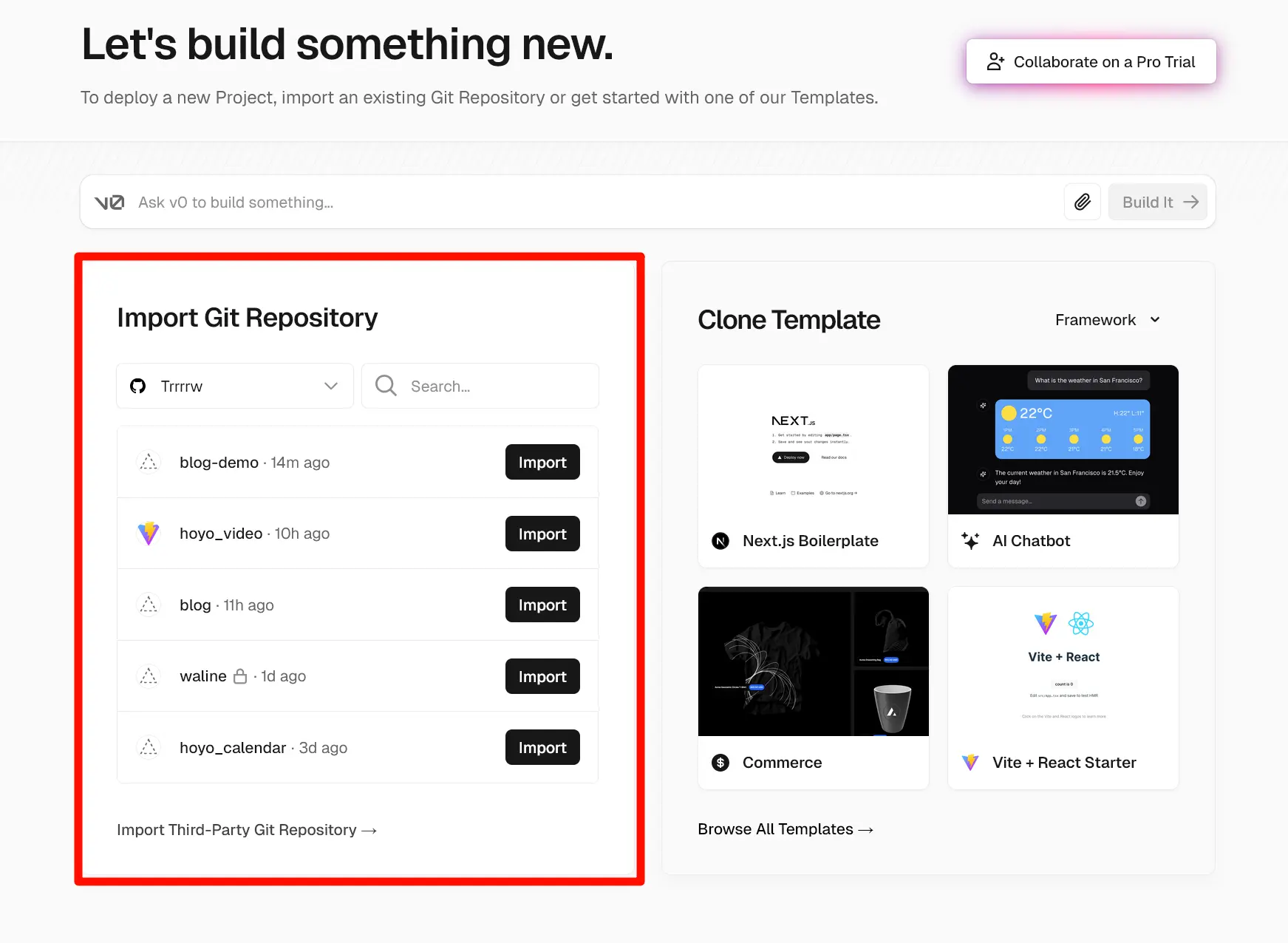 导入 GitHub 仓库